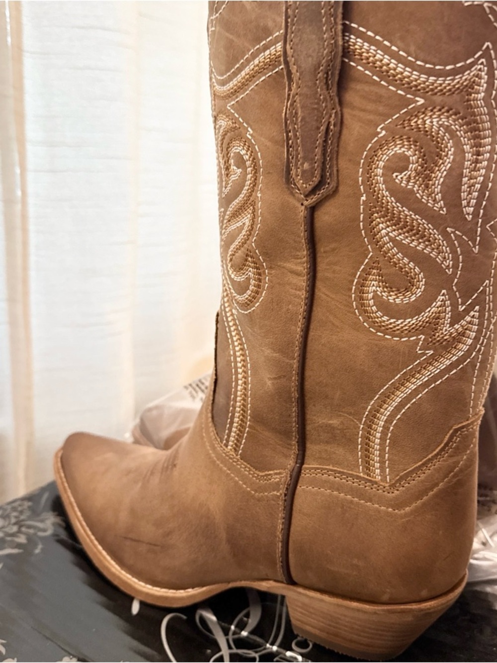 Dan Post Tan Leather Western Boots NEW Size 9 Embroidered Cowboy Boots - Picture 6 of 6